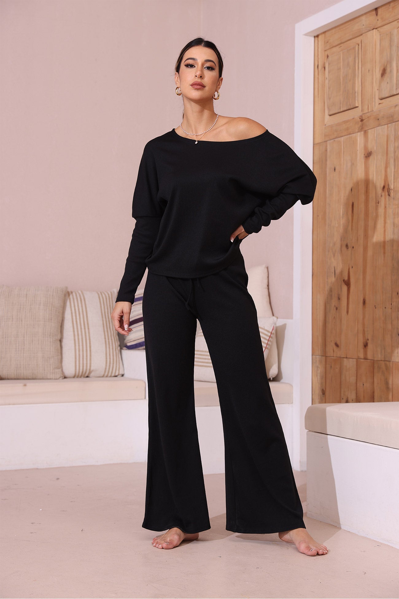 Solid Color Casual Knitted Set