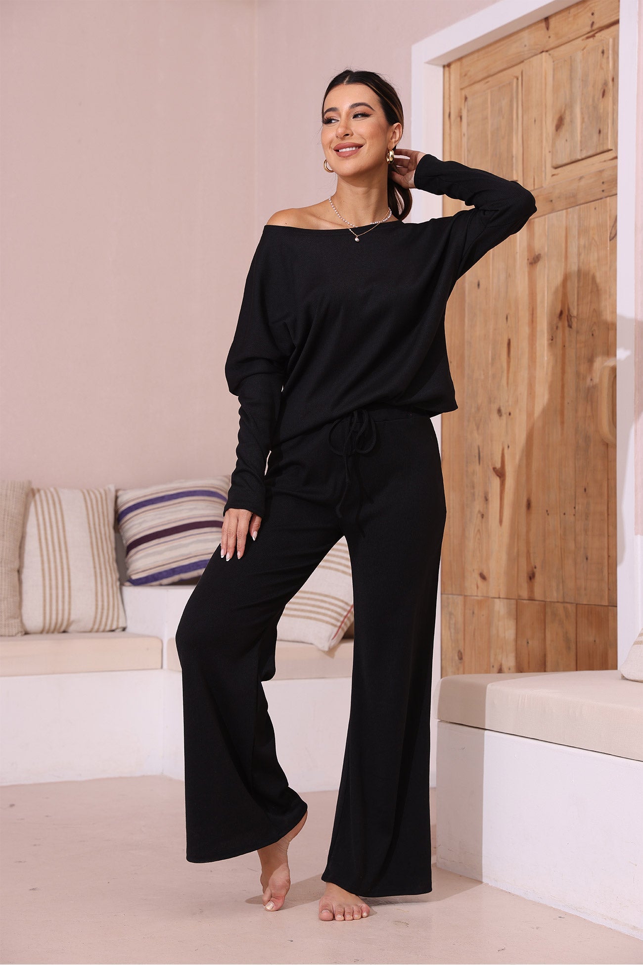 Solid Color Casual Knitted Set