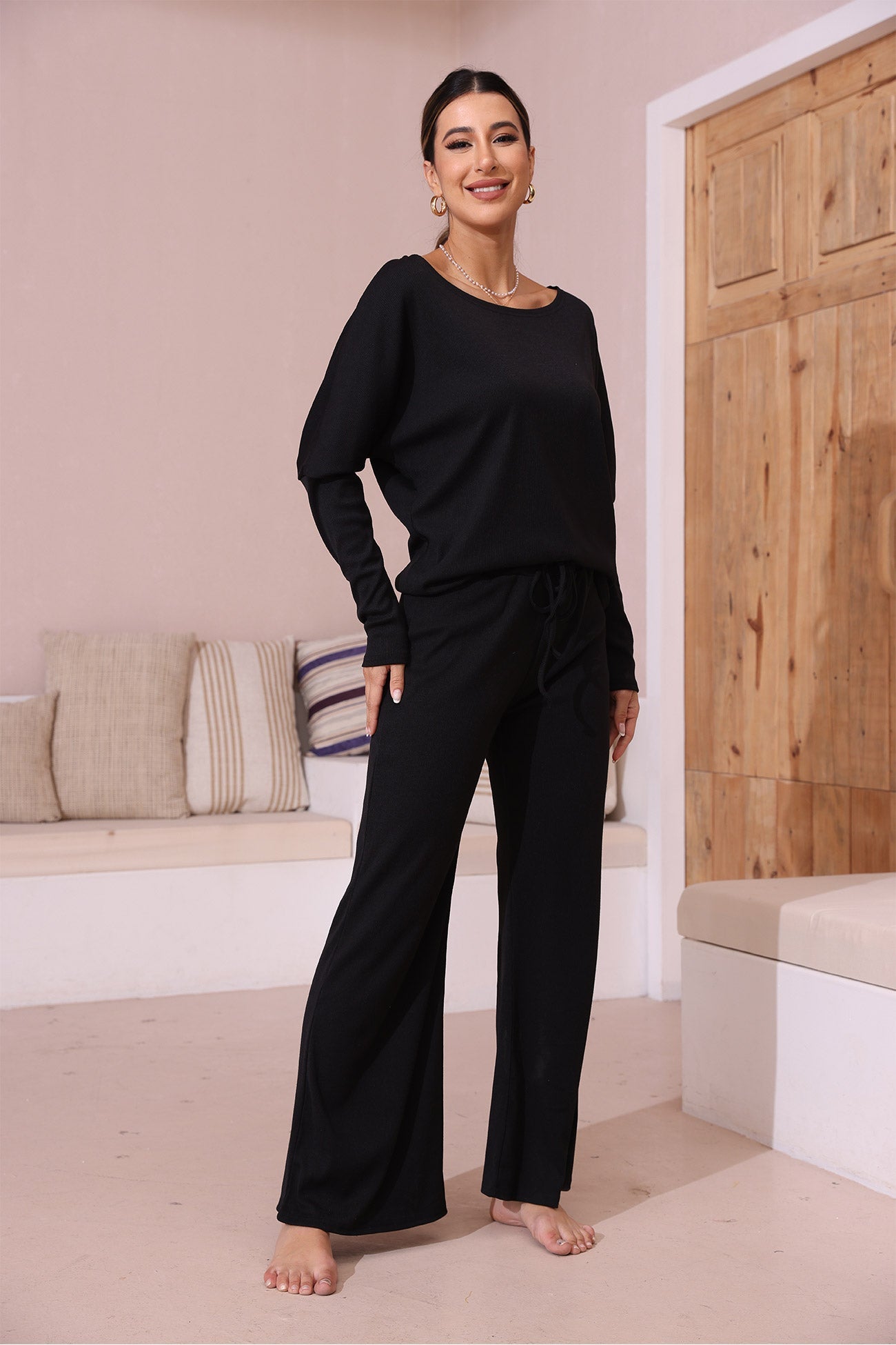 Solid Color Casual Knitted Set