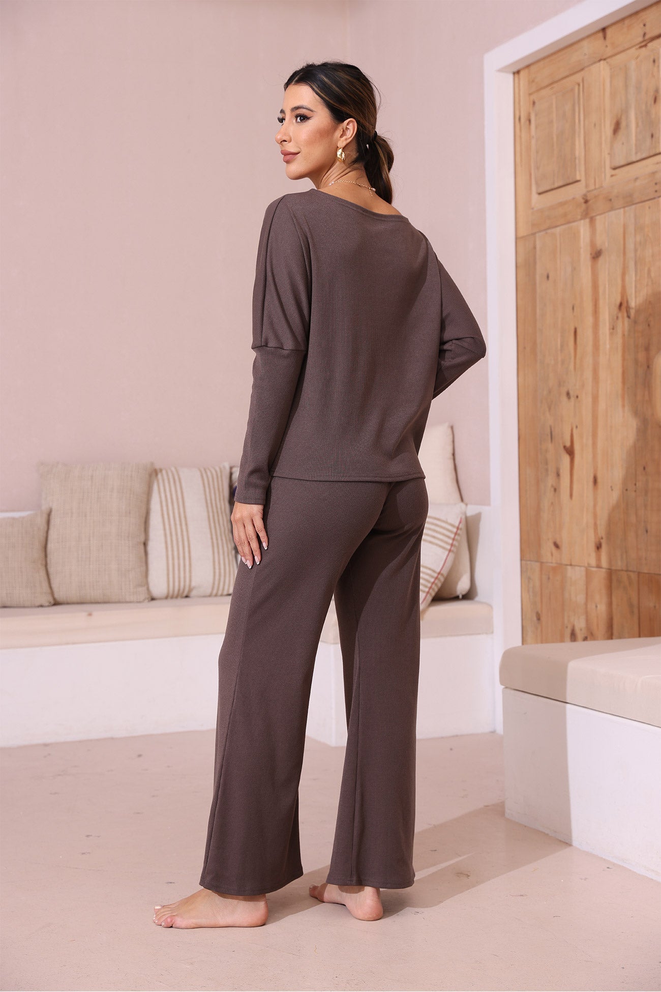 Solid Color Casual Knitted Set
