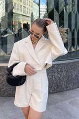 Solid Color Crop Blazer Shorts Two Piece Outfit