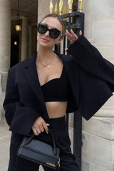 Solid Color Crop Blazer Shorts Two Piece Outfit