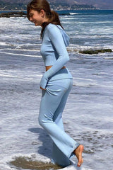 Solid Color Knitted Hoodie Long Pants Set