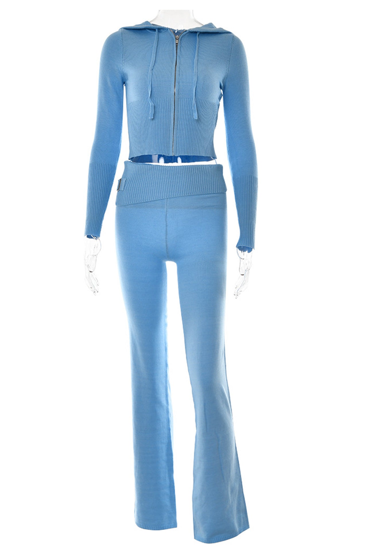 Solid Color Knitted Hoodie Long Pants Set