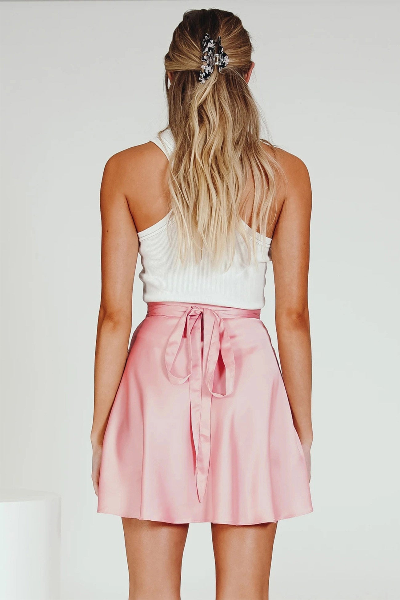 Solid Color Lace Up Mini Skirt