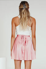 Solid Color Lace Up Mini Skirt