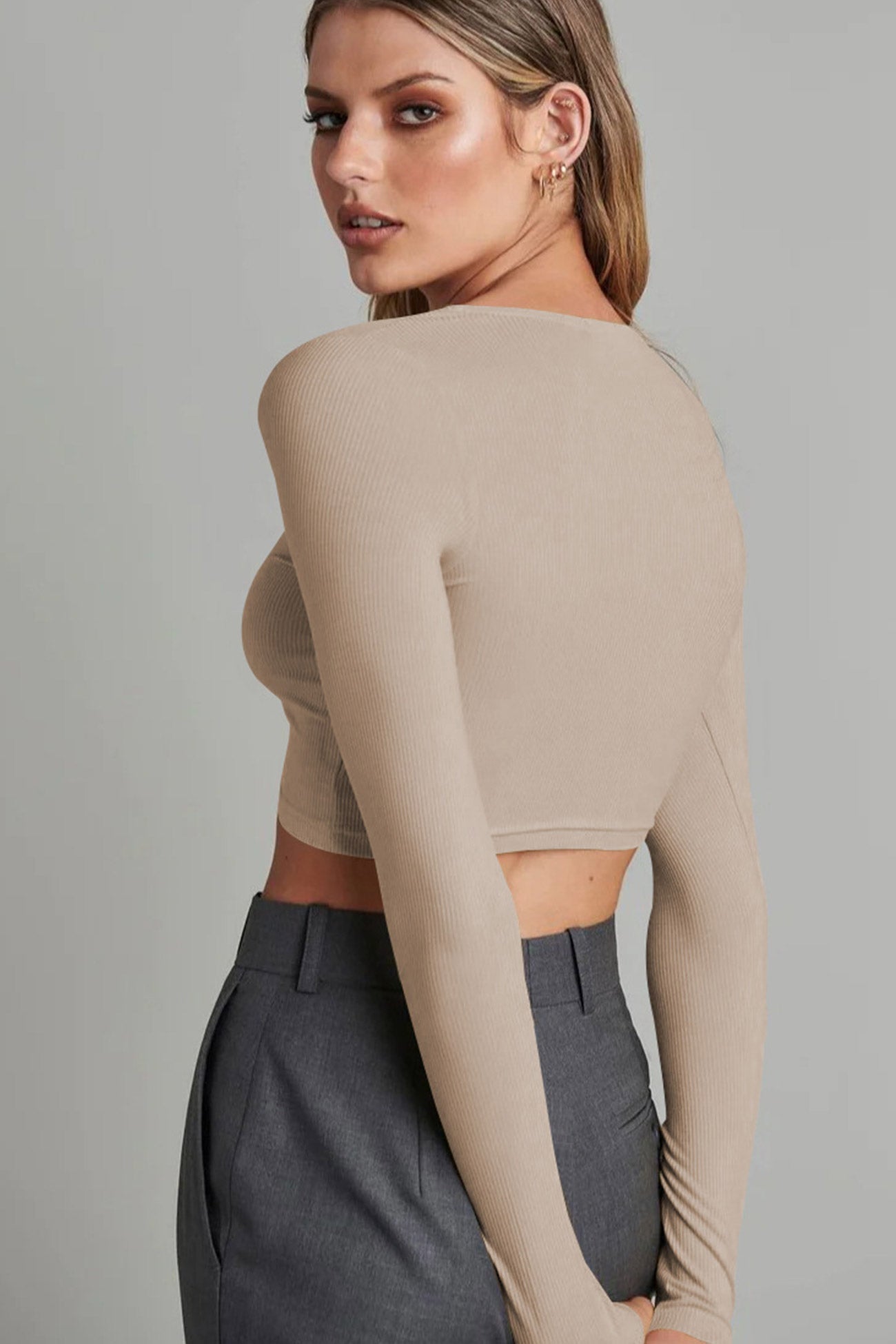 Solid Color Ribbed Knitted Cardigan