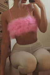 Solid Color Sleeveless Fuzzy Crop Top