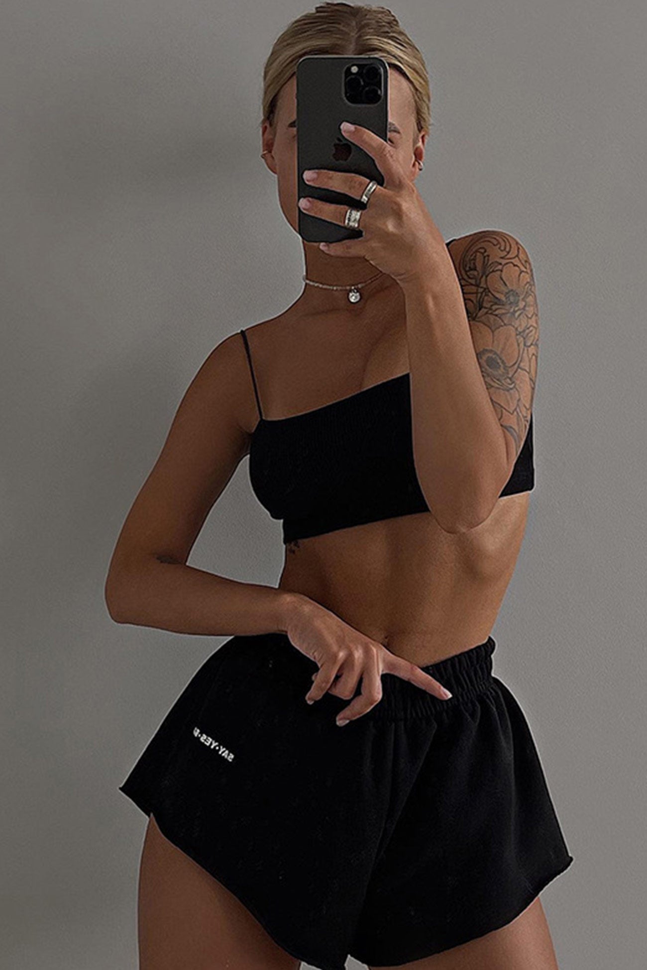 Solid Color Sweatshirt Crop Top Cami Vest Three-piece Shorts Set