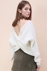 Solid Color Twisted Bat Sleeve Sweater