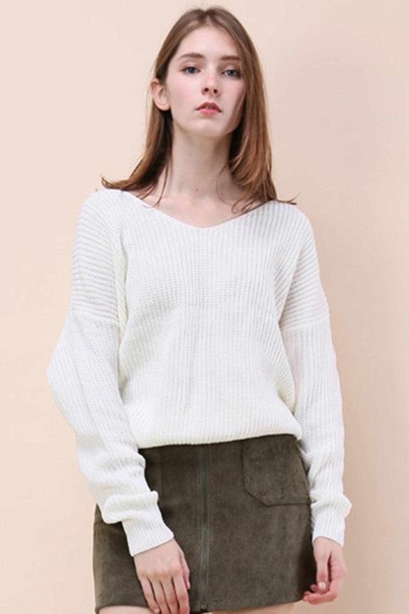 Solid Color Twisted Bat Sleeve Sweater