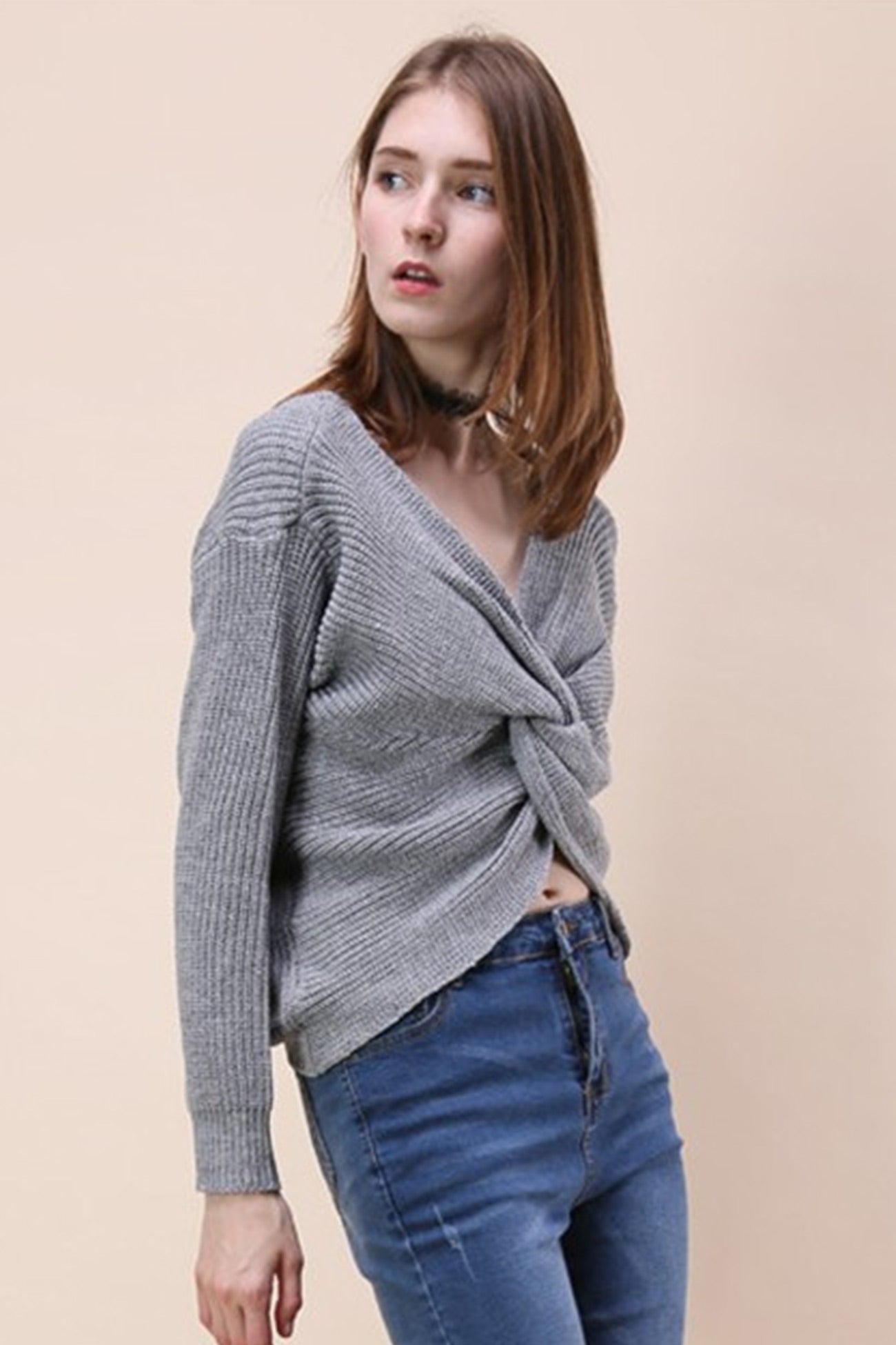Solid Color Twisted Bat Sleeve Sweater
