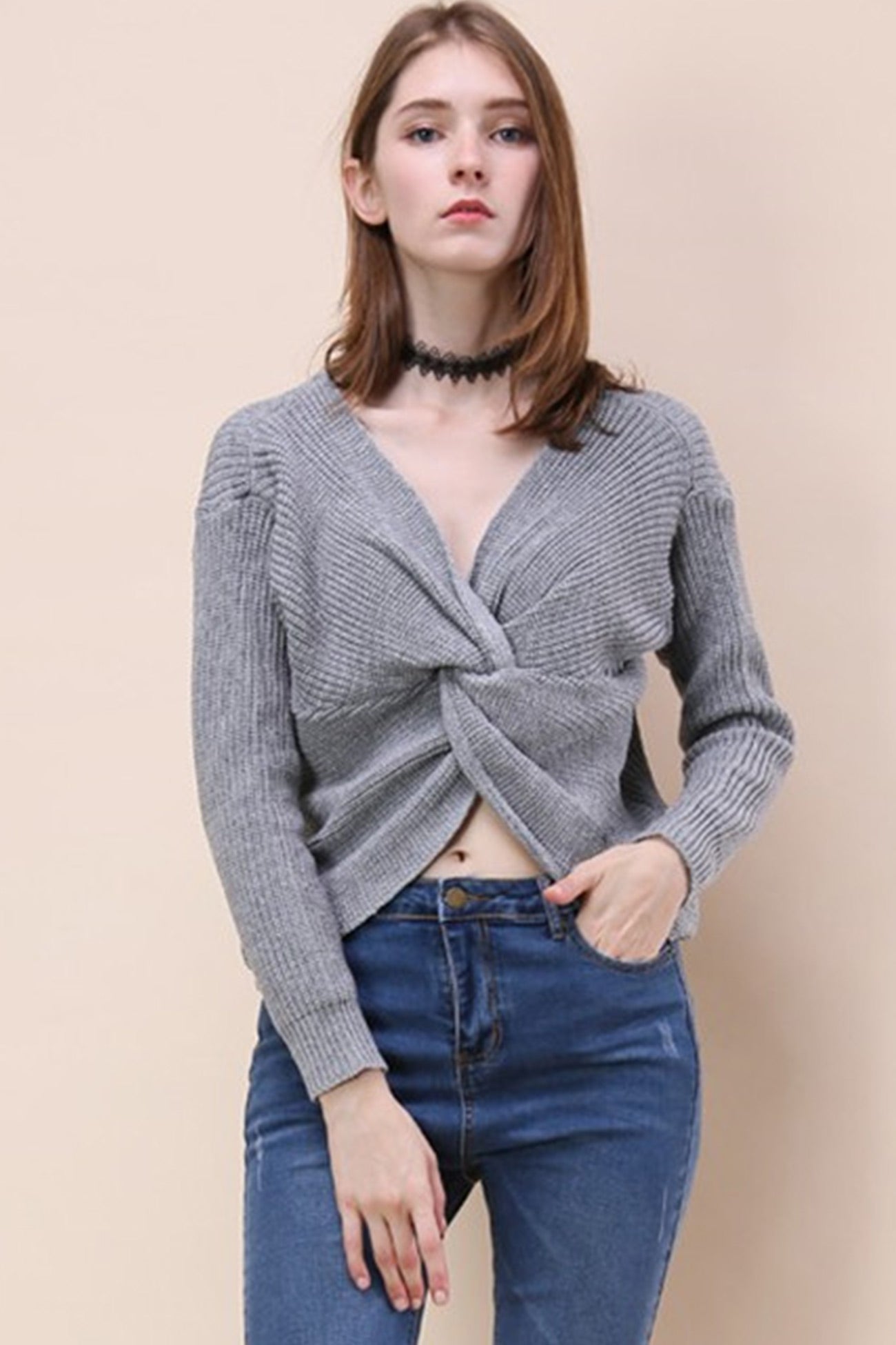 Solid Color Twisted Bat Sleeve Sweater
