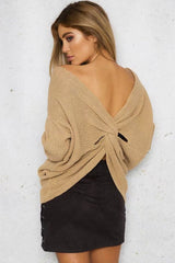 Solid Color Twisted Bat Sleeve Sweater