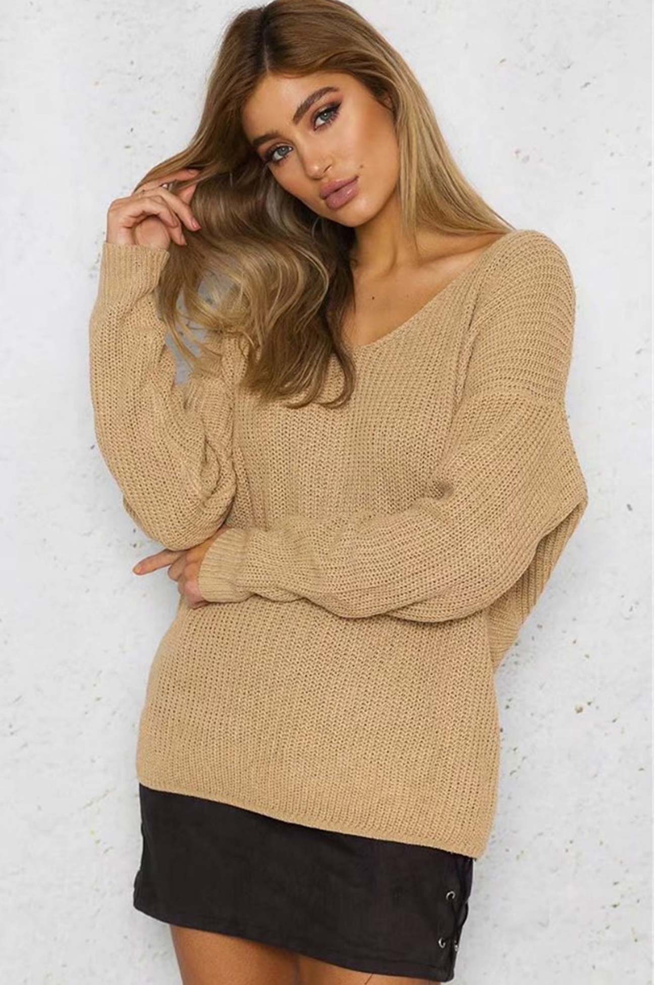 Solid Color Twisted Bat Sleeve Sweater