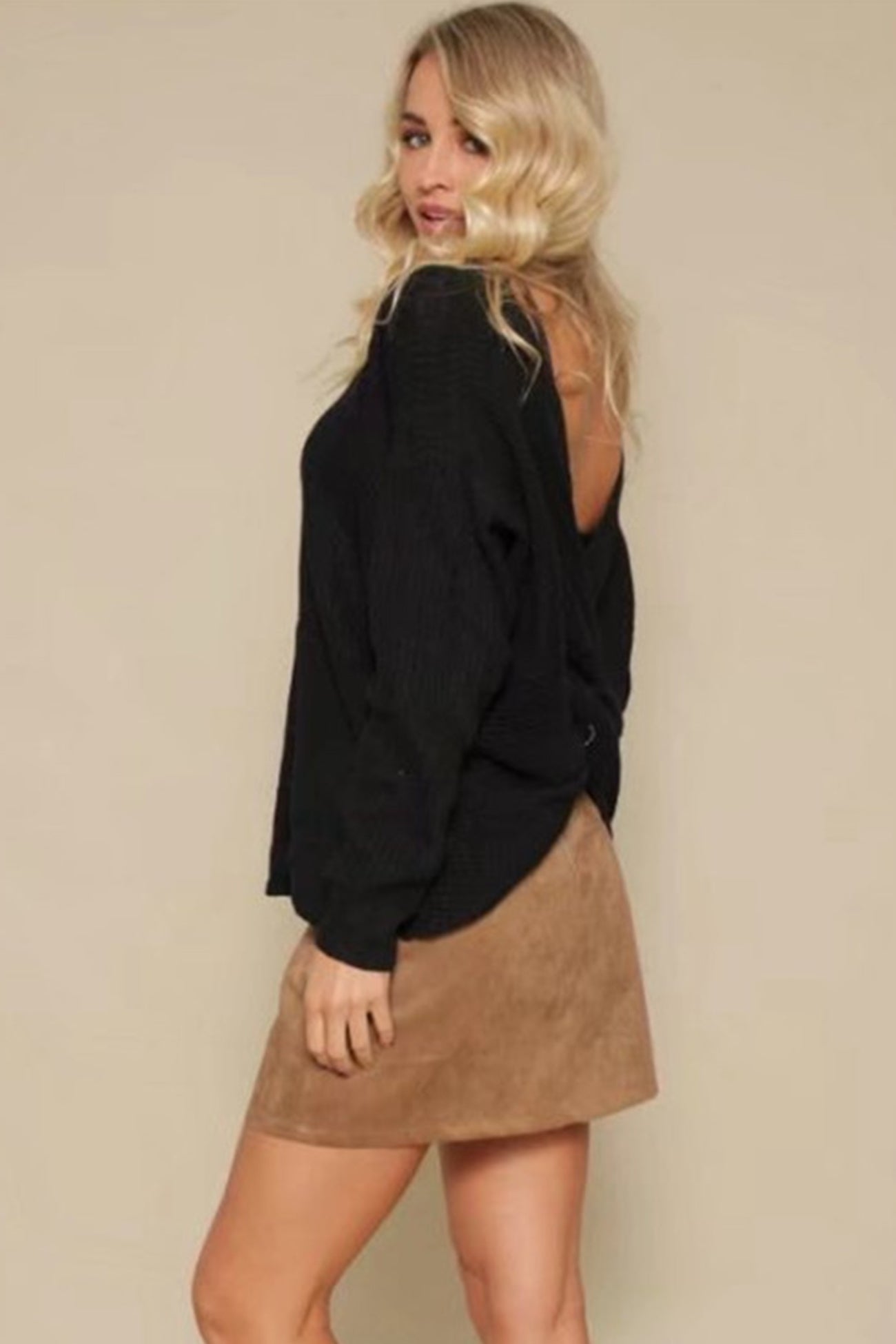 Solid Color Twisted Bat Sleeve Sweater