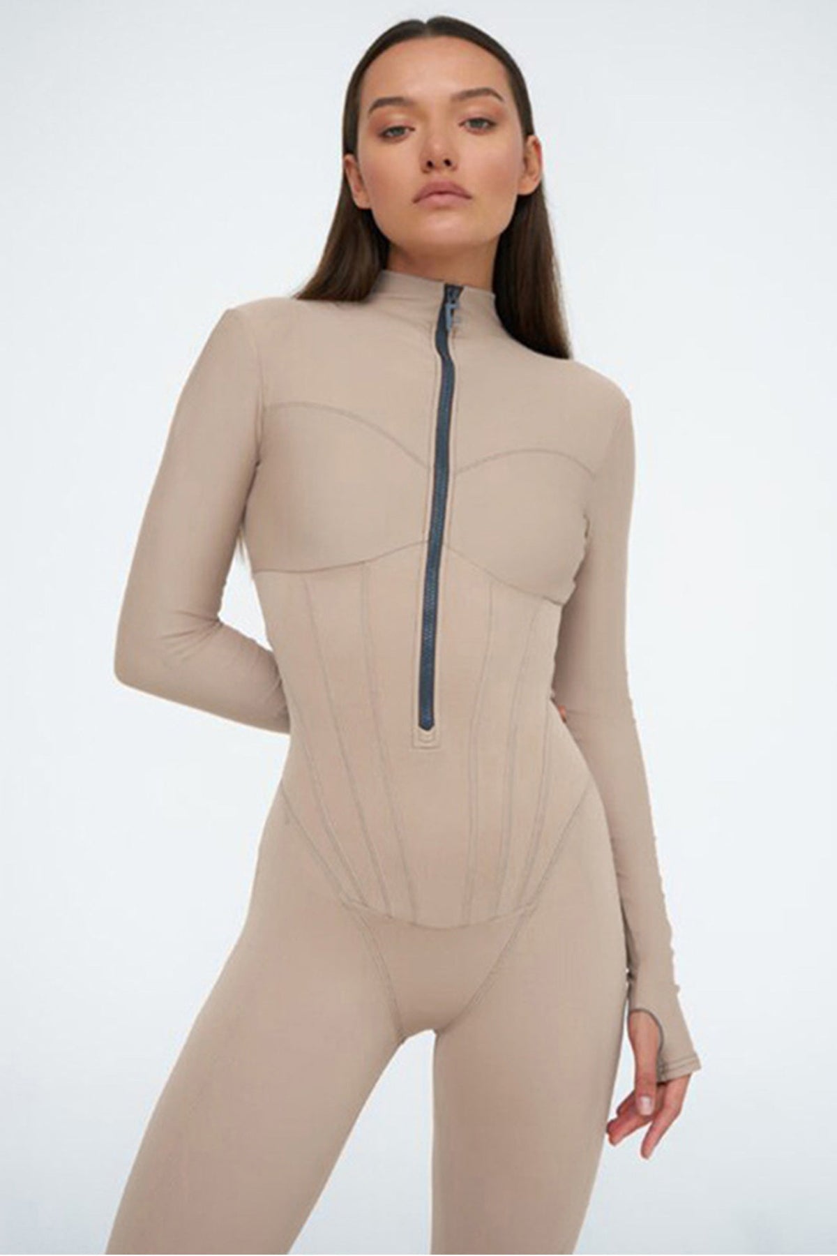Solid Color Zipper-Front Bodycon Jumpsuits