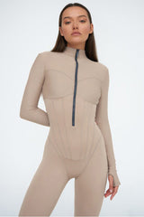 Solid Color Zipper-Front Bodycon Jumpsuits