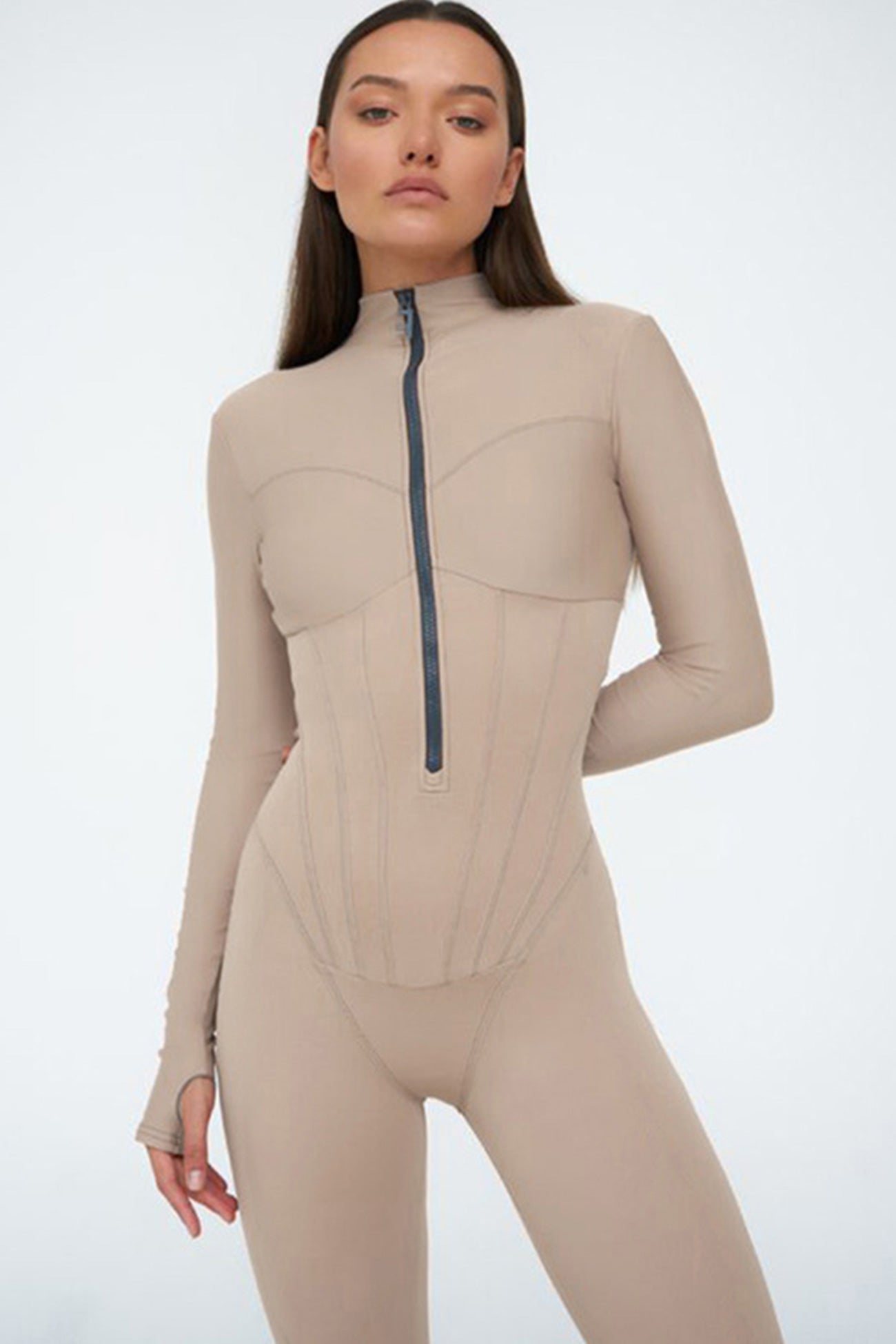 Solid Color Zipper-Front Bodycon Jumpsuits