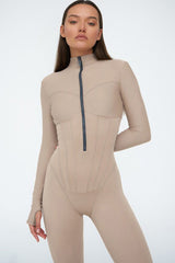 Solid Color Zipper-Front Bodycon Jumpsuits