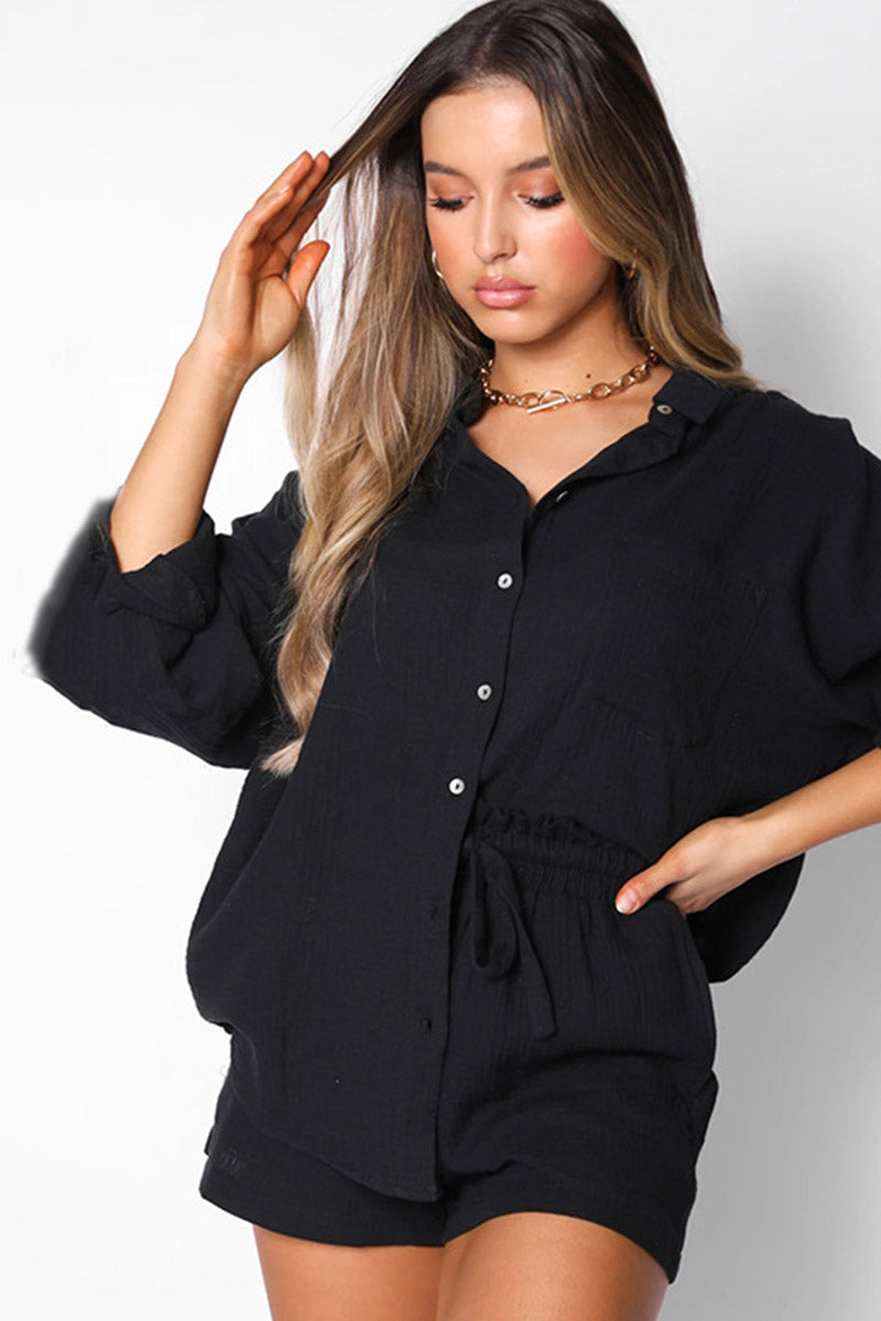 Solid Color Casual Two-piece Sets