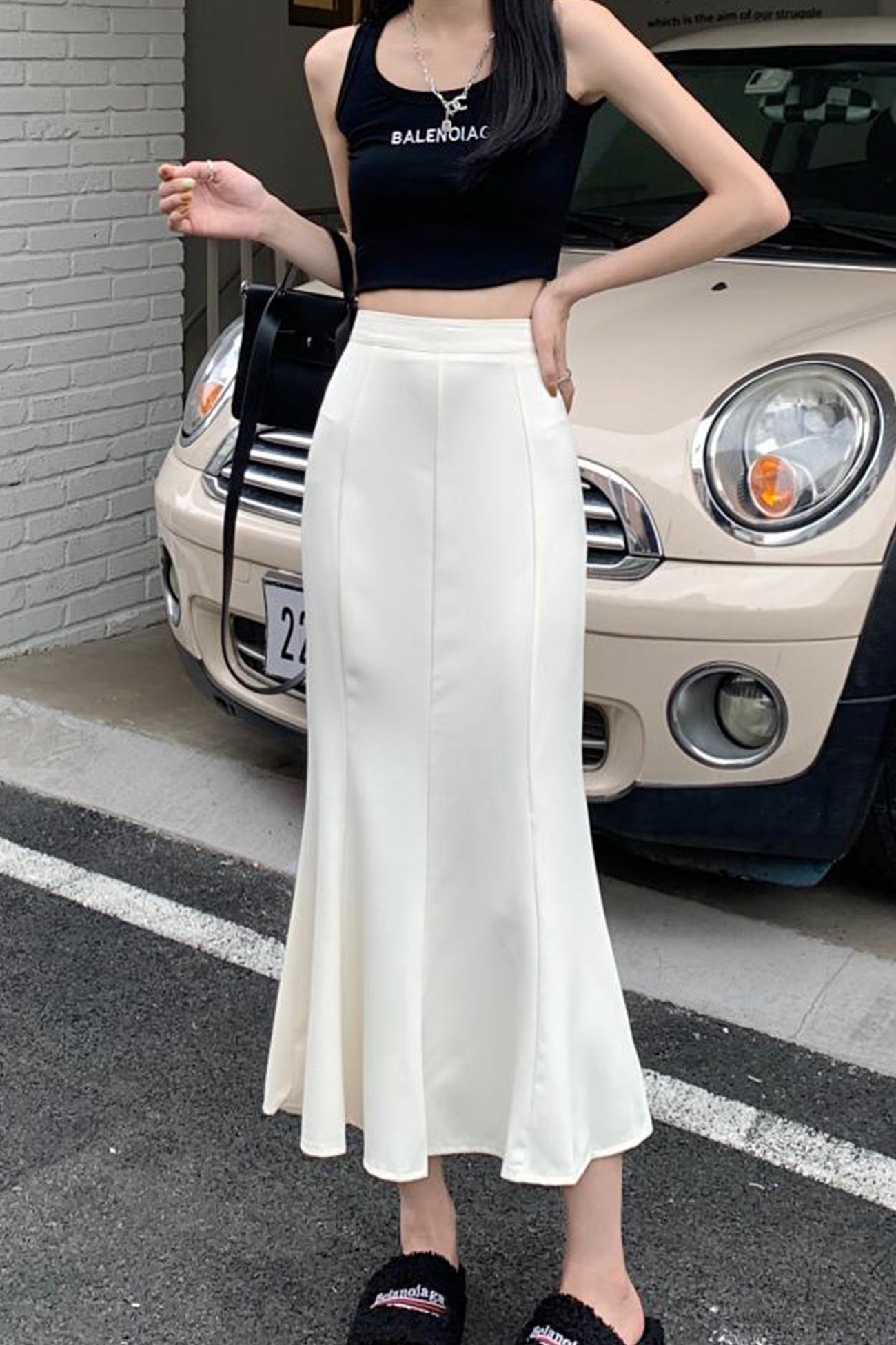 Solid Color High Waist Hip Skirt