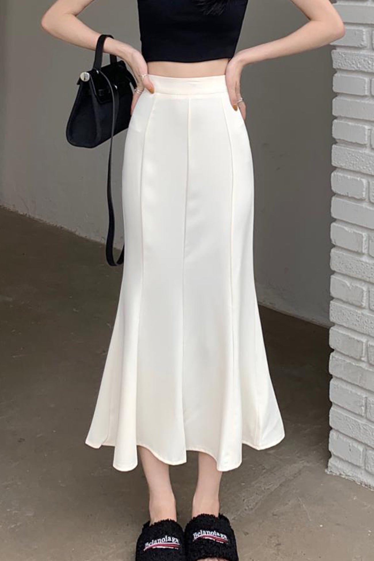 Solid Color High Waist Hip Skirt