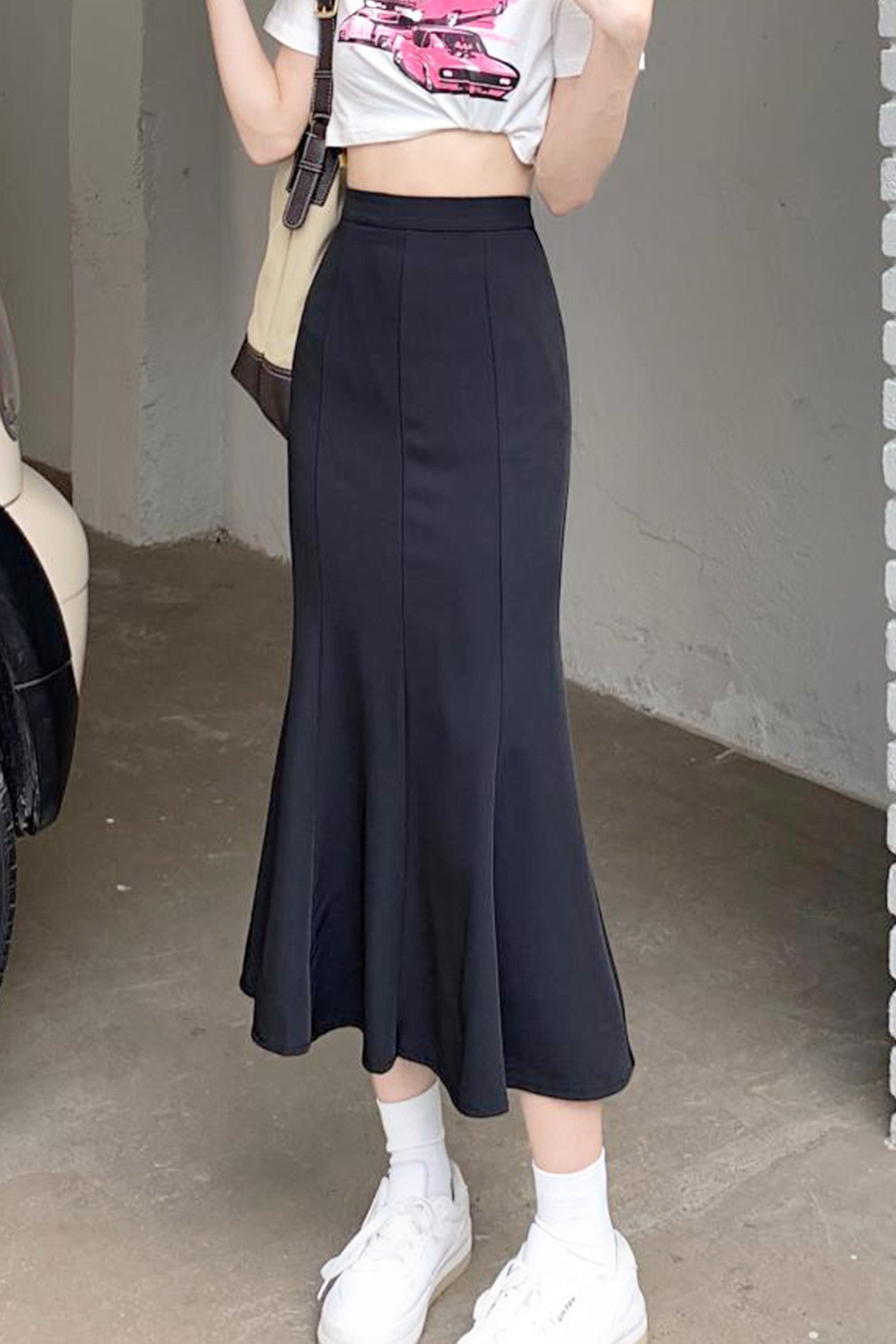 Solid Color High Waist Hip Skirt