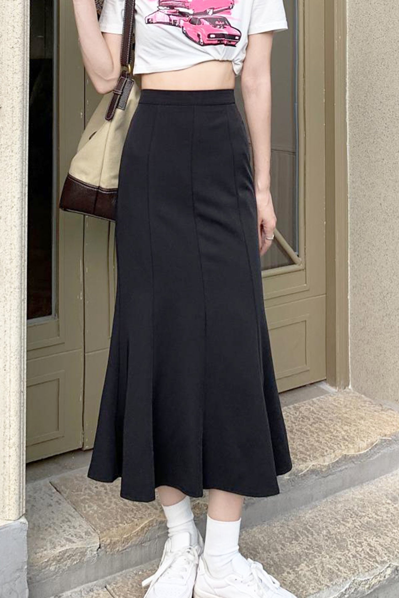Solid Color High Waist Hip Skirt
