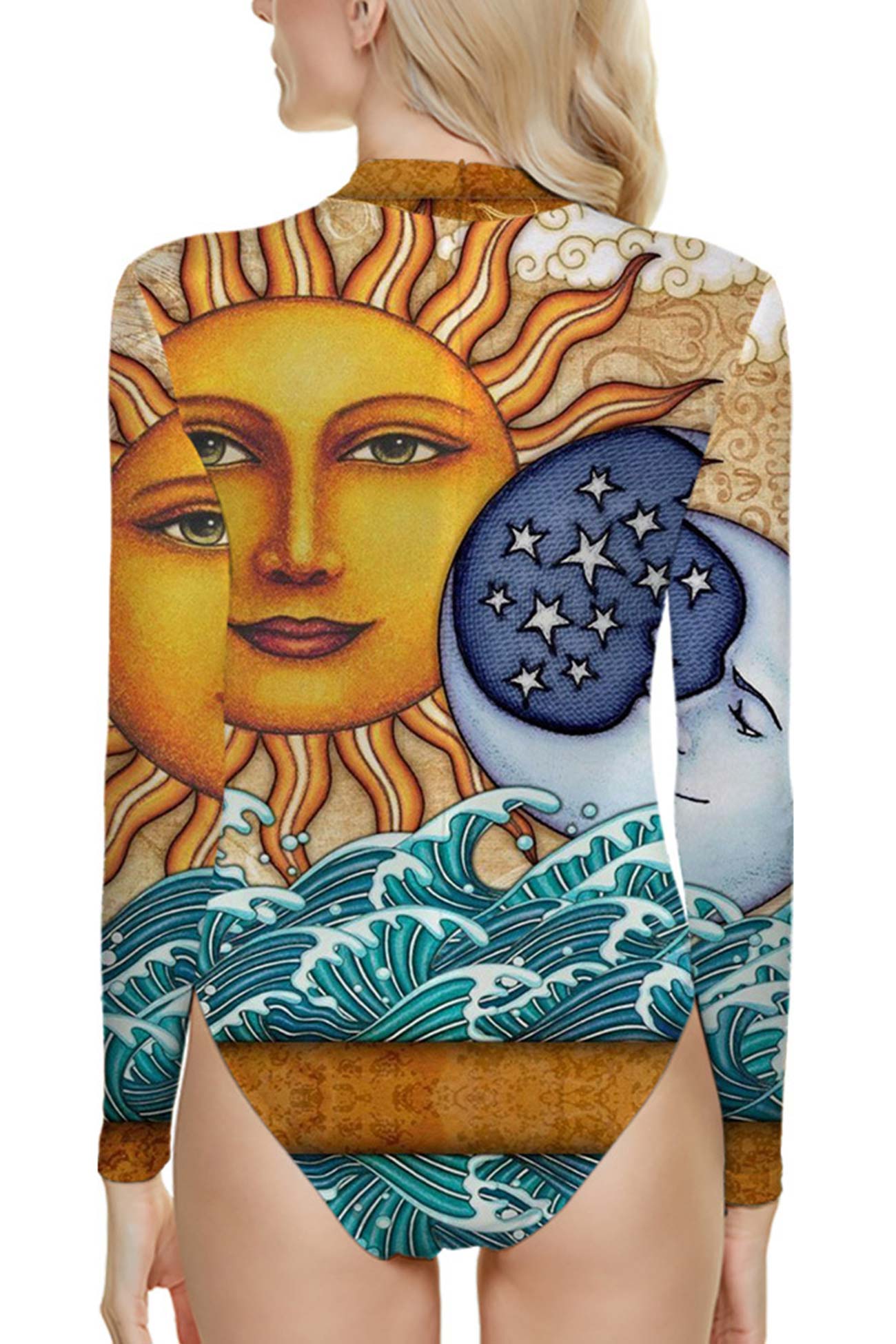 Long Sleeve Sun Print One Piece Swimsuit