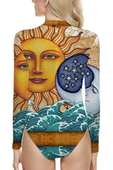 Long Sleeve Sun Print One Piece Swimsuit
