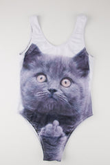 Cat Print Backless One Piece Swimsuit