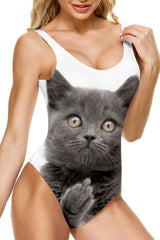 Cat Print Backless One Piece Swimsuit