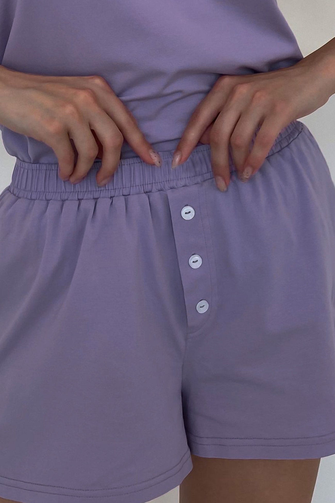 Two Piece Solid Color T-shirt Single-breasted Shorts Set