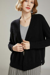 V Neck Solid Color Wool Cardigan