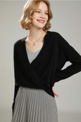 V Neck Solid Color Wool Cardigan