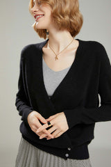 V Neck Solid Color Wool Cardigan