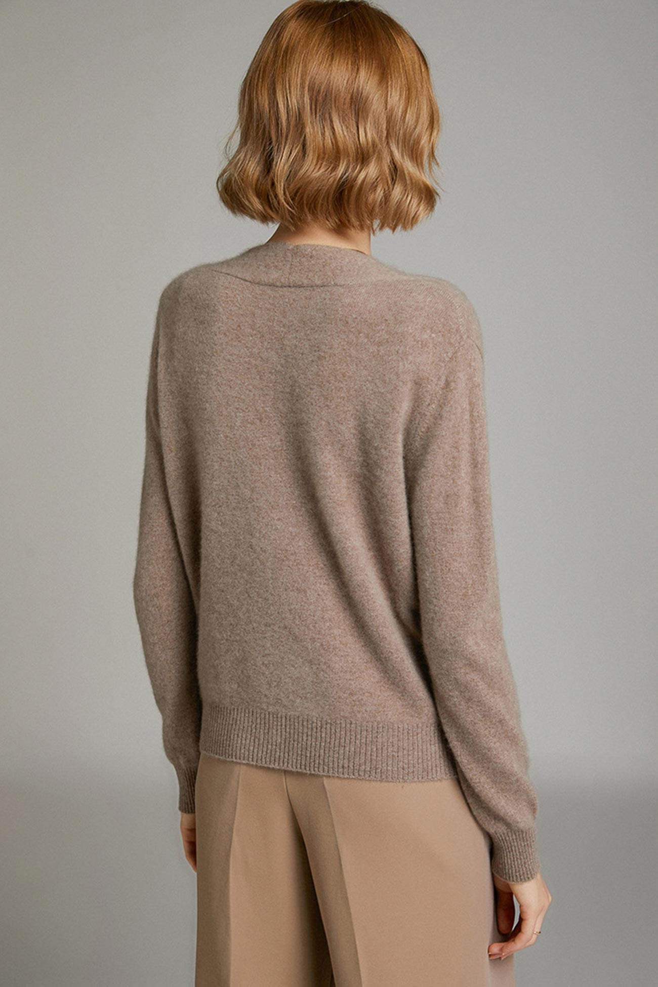 V Neck Solid Color Wool Cardigan