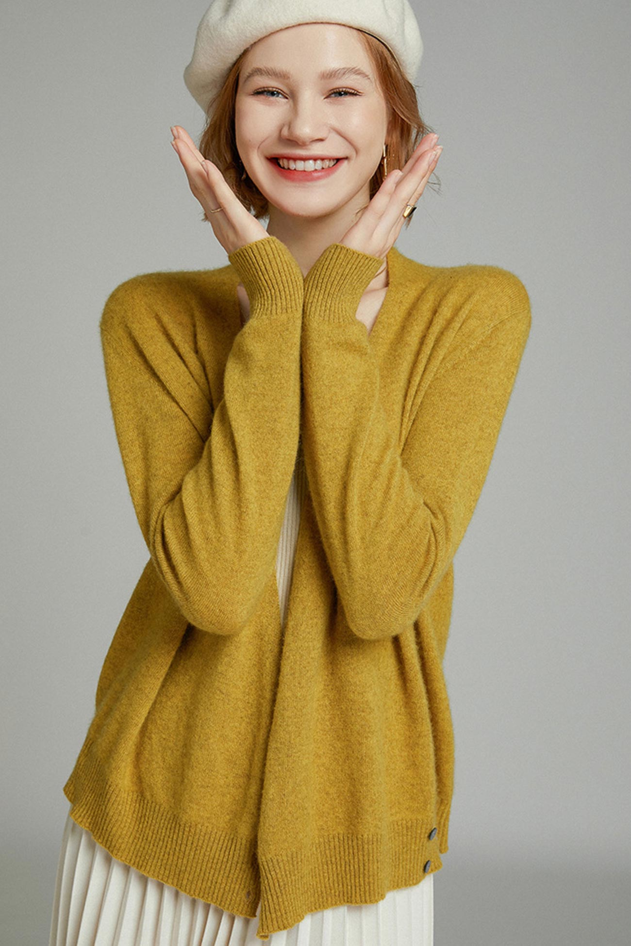 V Neck Solid Color Wool Cardigan