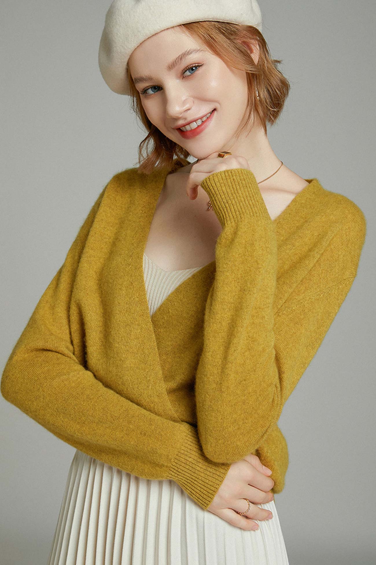 V Neck Solid Color Wool Cardigan
