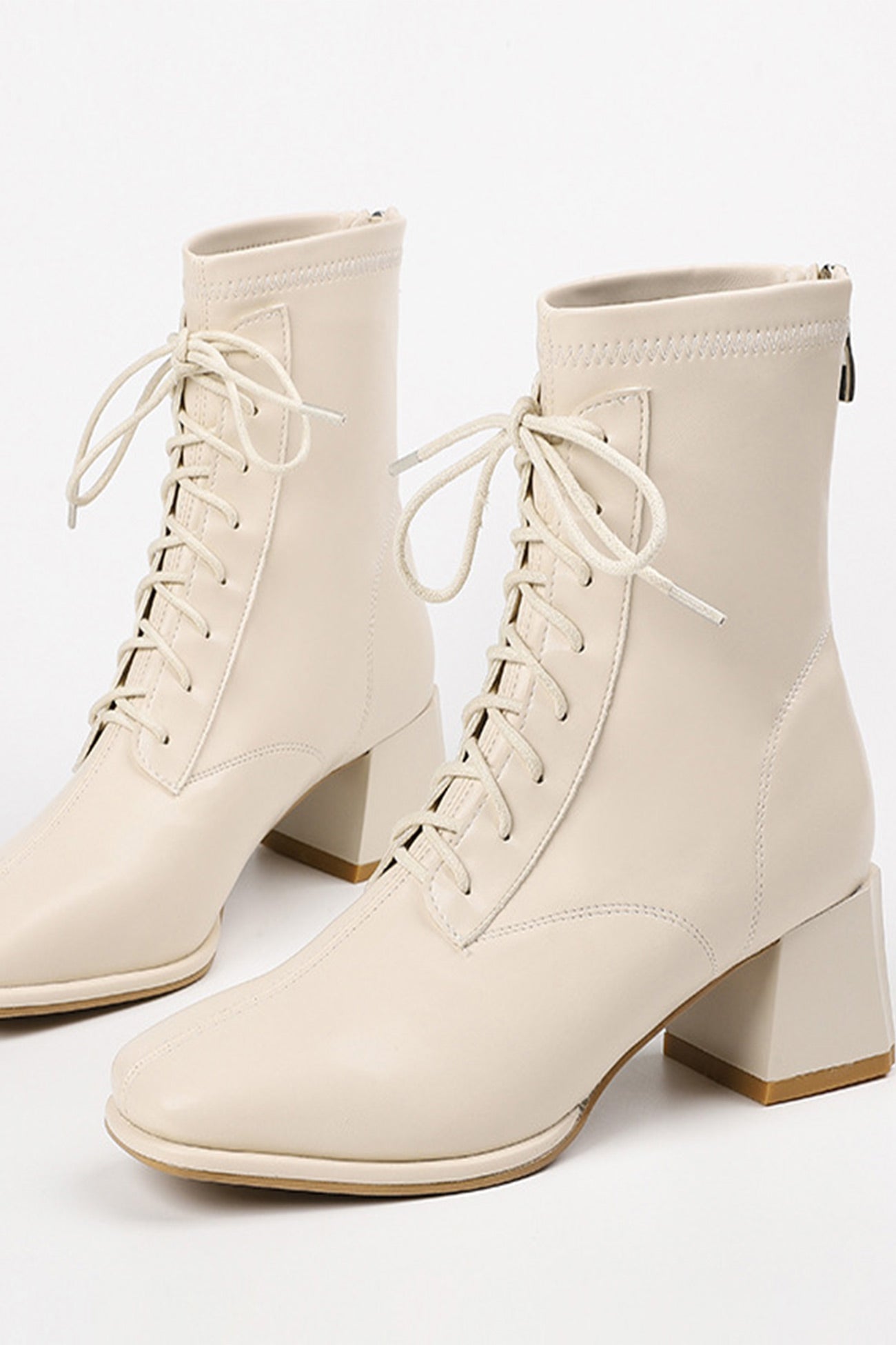 White Square Toe Mid-Calf 8-Eye Boots – necbe