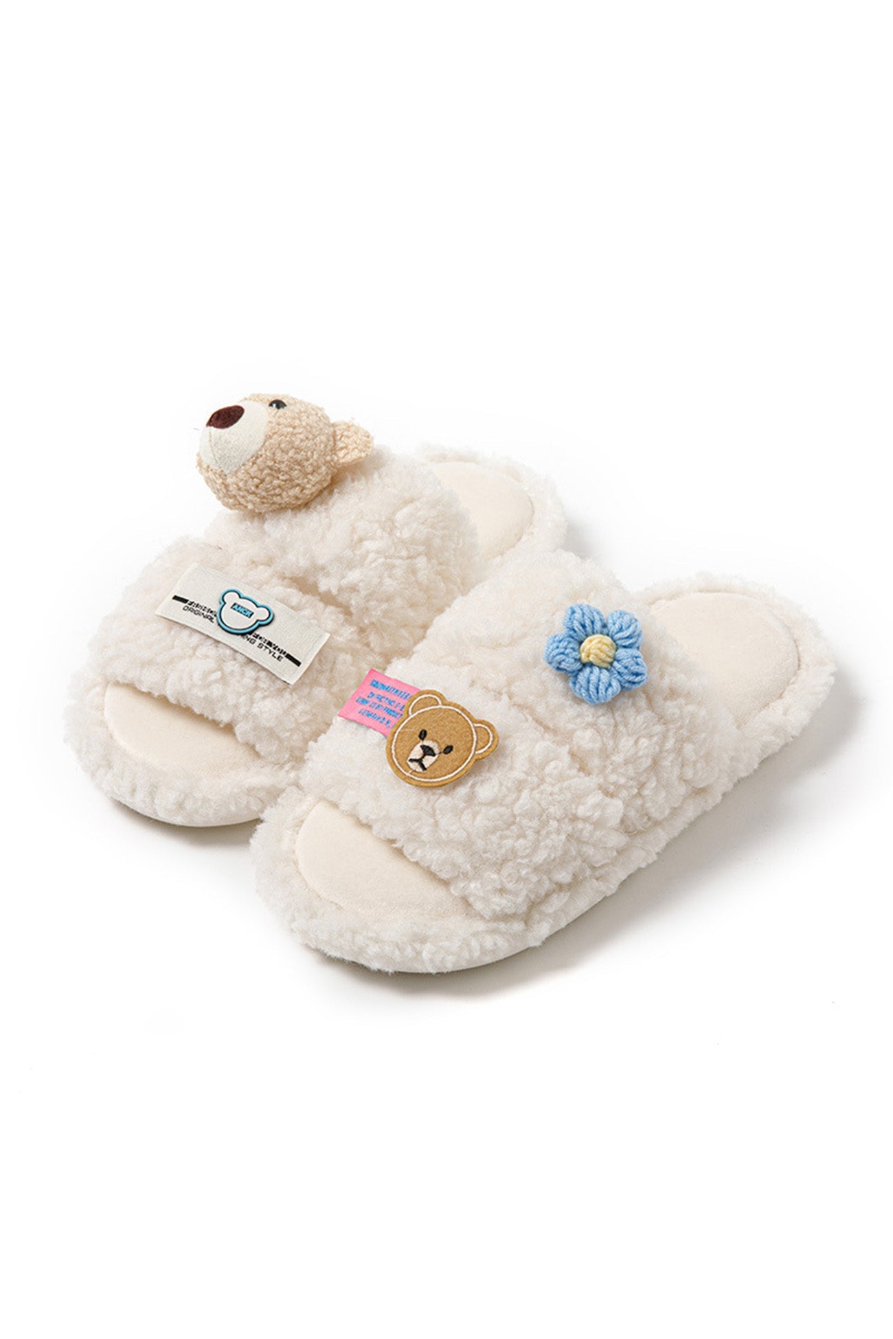 Cute Bear Flower Slip-on Fuzzy Slippers