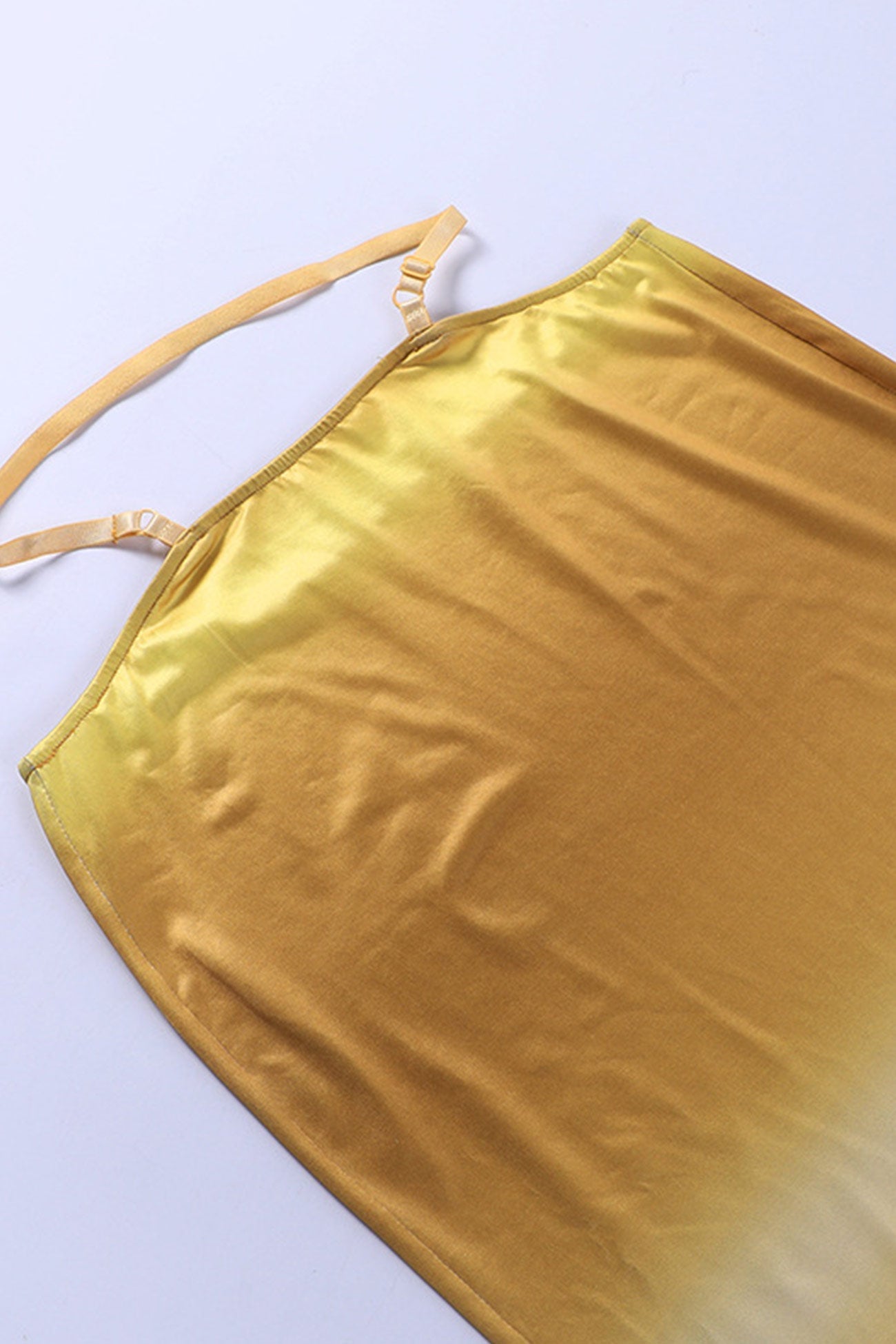 Yellow Gradient Halter Crop Top Midi Skirts Set